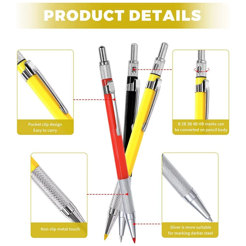 2Pcs Mechanical Carpenter Pencils Set With Built-In Sharpener For Steel Pipe Fitter Welder A