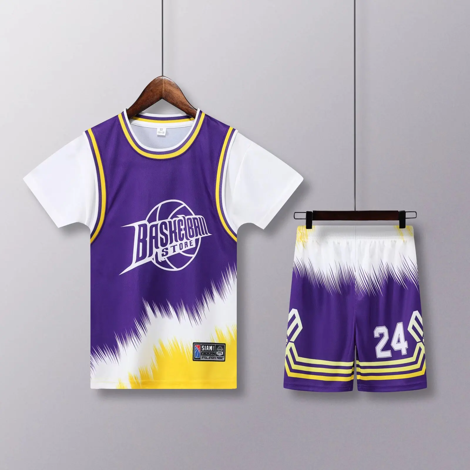 Sports Suit 24 25 Children's Clothing Boy Girl Basketball Jerseys Fake two-piece Uniform Kit Training Shirts and Shorts