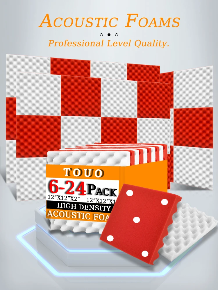 Description Picture 2 of itemTOUO Egg Trough 6/12/24 Pcs Acoustic Foam Wall Soundproofing High Density Studio Sound Foam Bedroom Noise Insulation Decoration