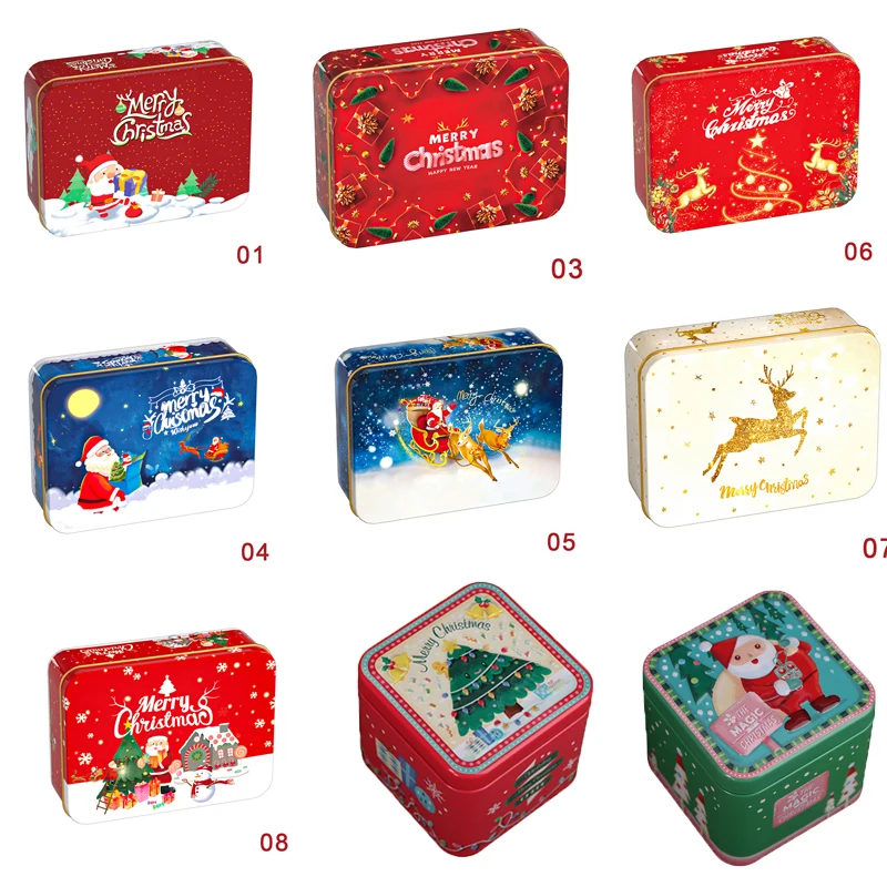 

1pc Christmas Gift Packing box Square Metal Tinning Can Set Candy Box Gift Storage Box Biscuit Can Iron Can Home Storage Box