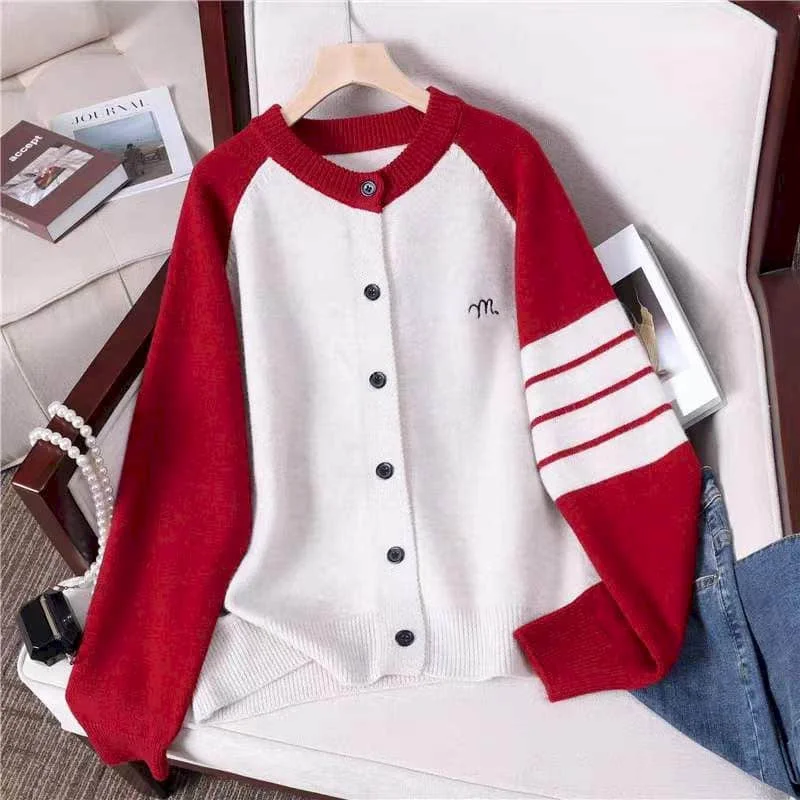 

Sweaters Knitted Cardigan for Women Slim Casual Vintage Striped Preppy Style Coats O-neck Korean Style Long Sleeved Women Tops
