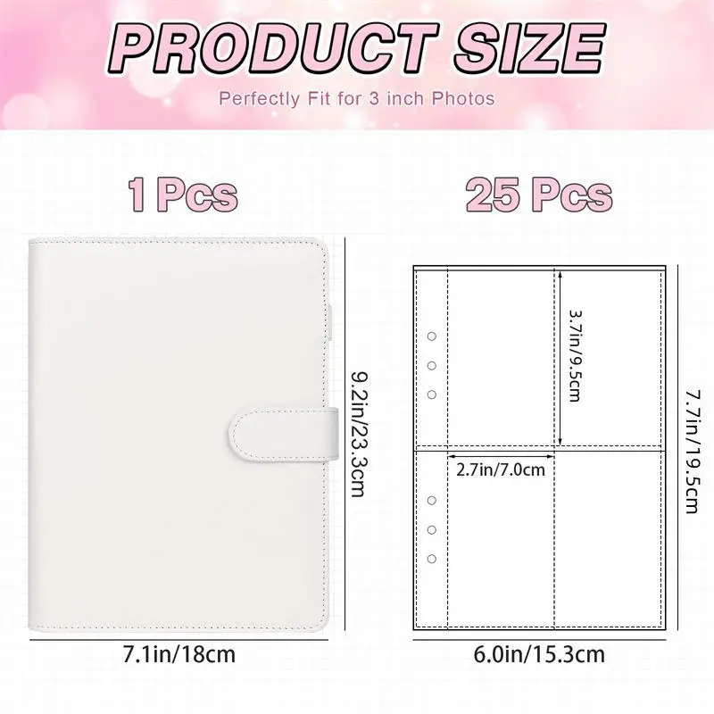 A5 K팝 포토카드 바인더 (25페이지, 4포켓 카드 수집 앨범, 200개 카드 슬롯, PU 가죽 커버, 카드 정리)