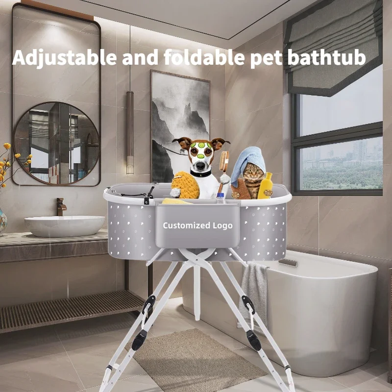 Portable Pet Bath Tub with Adjustable Height and Foldable Portable Universal Bath Tub for Cats and Dogs