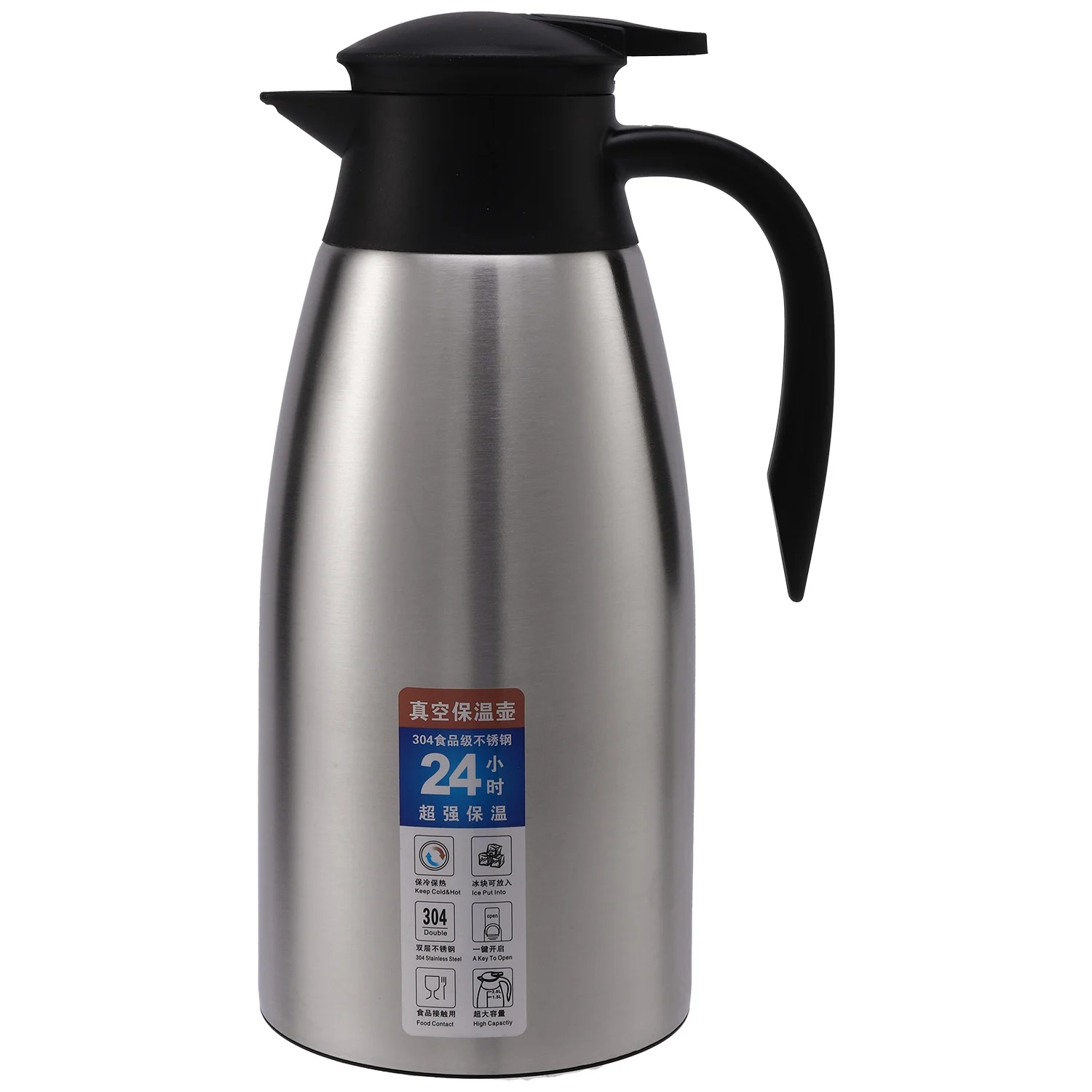 

Silver 304 Stainless Steel 2L Thermal Flask Vacuum Insulated Water Pot Coffee Tea Milk Jug Thermal Pitcher for Home and Office