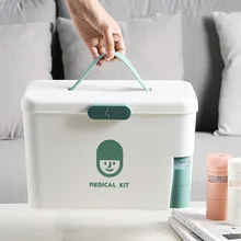 

Portable Family Double Layer First Aid Bin Medicine Plastic Storage Box with Handle Removable Tray Portable Emergency Organizer