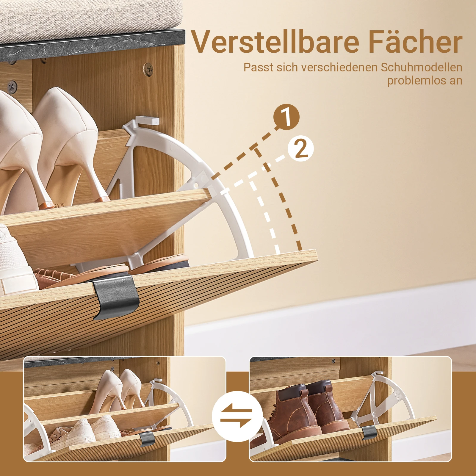 SoBuy FSR201-N Schuhbank Sitzbank mit Stauraum Schmal mit Klappfach & Sitzfläche Schuhschrank für 47 EU Größe – Detail 2