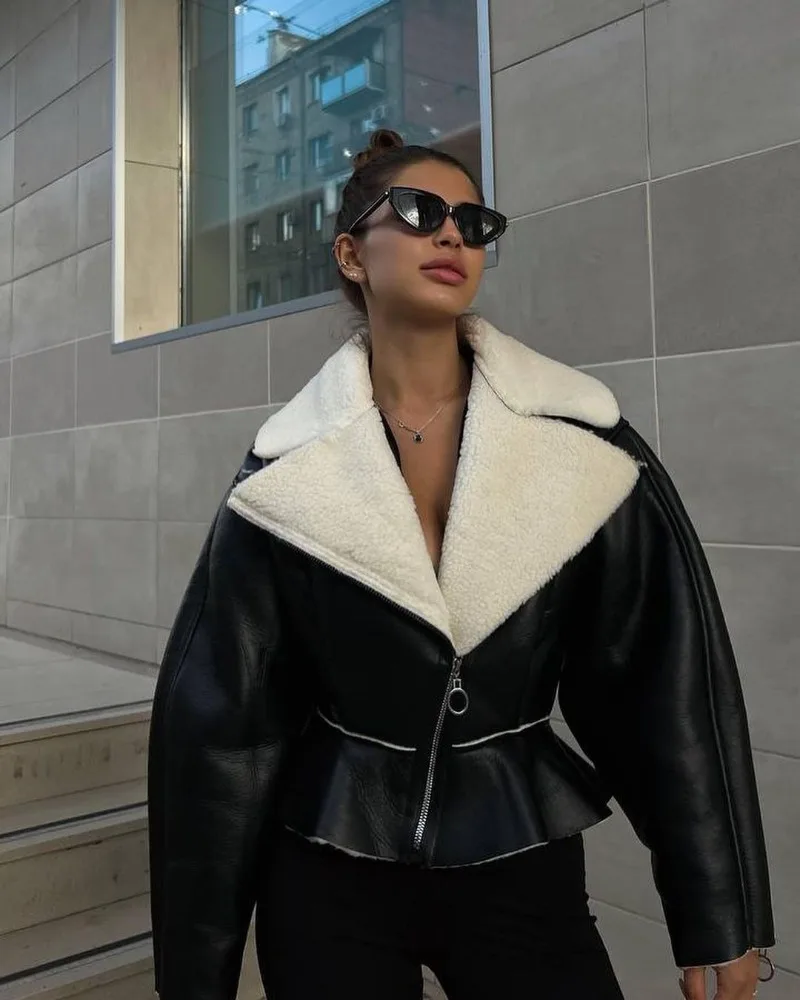 Abrigos ajustados con cuello vuelto para mujer, moda otoño invierno 2025, chaquetas de manga larga para mujer, cárdigan corto informal de calle para mujer