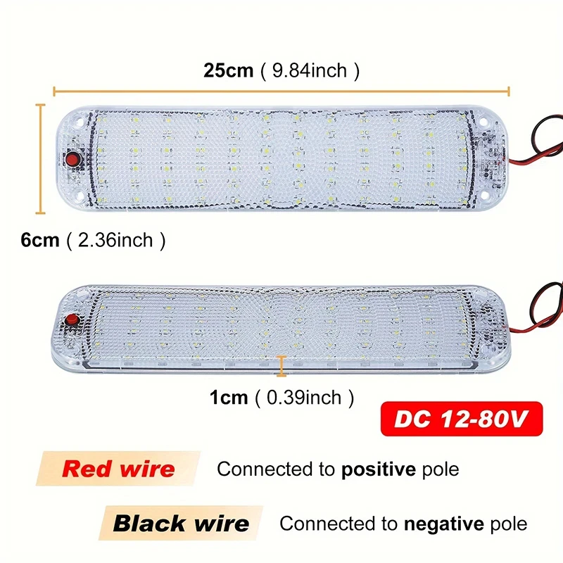 12V-80V 72LED 실내 조명 바 스트립 라이트 스위치 포함 LED 자동차 실내 램프 조명 캠퍼 버스 모터홈 보트 루프 라이트