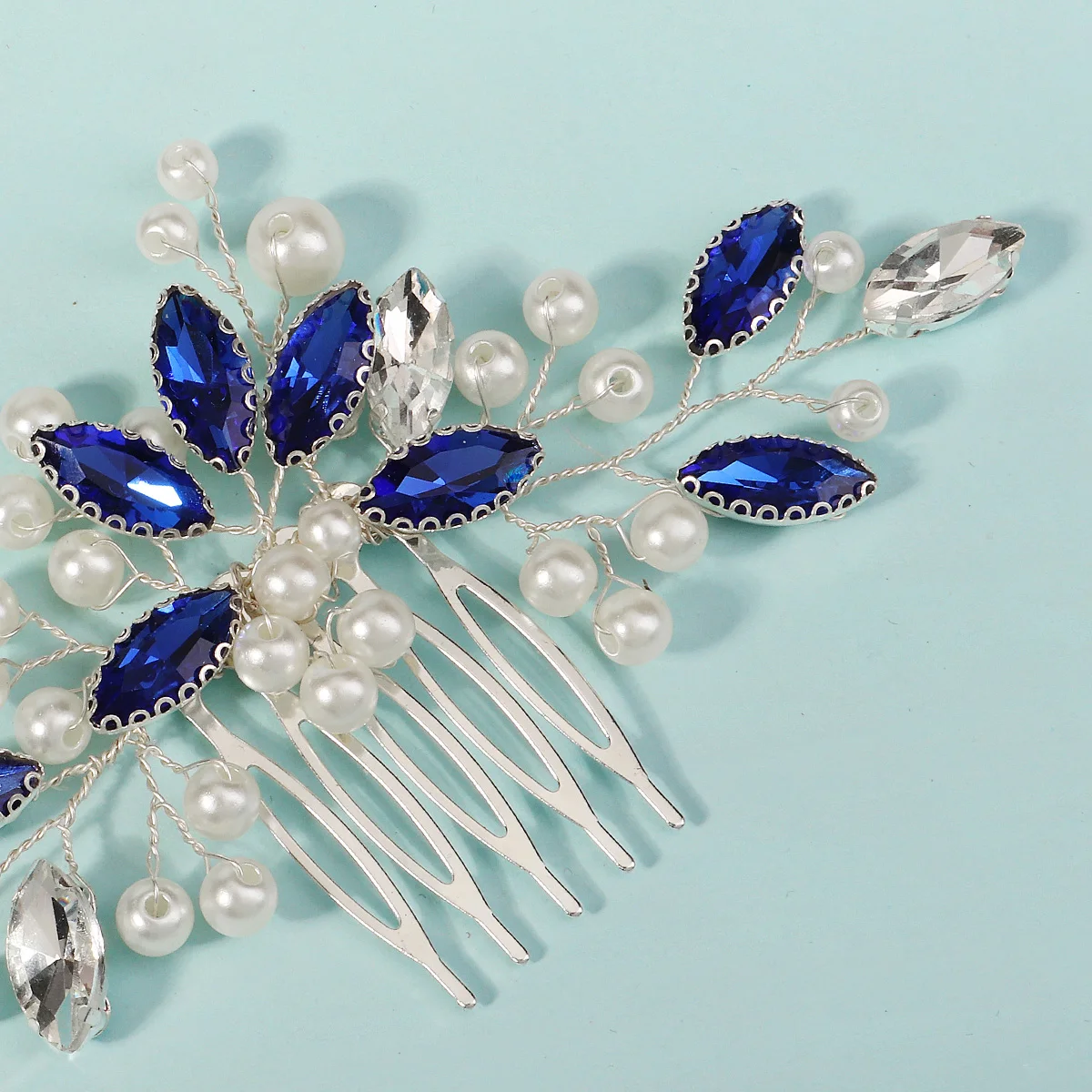 Mode Strass Perle Haarnadel Set Blau Braut Haar Kamm Kopfschmuck Funkelnde Perlen Kopfbedeckung Hochzeit Haar Schmuck Zubehör – Detail 14