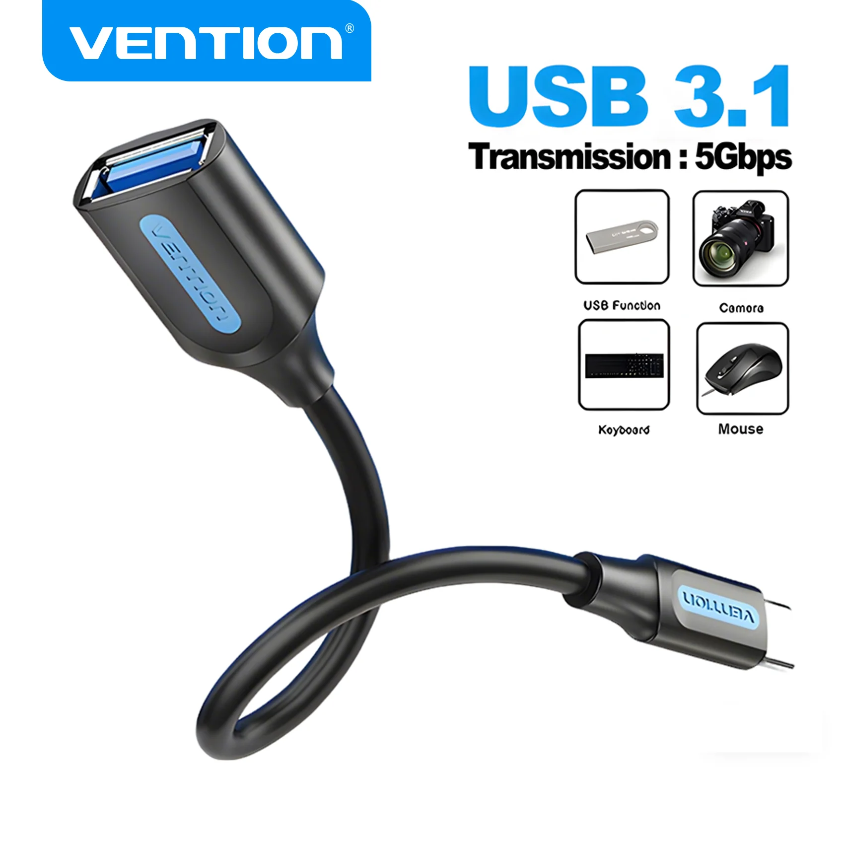 Vention OTG C Type Adapter OTG Cable Type C to USB A 3.0 2.0 Female Cable Adapter for MacBook Pro Xiaomi Mi 9 Type-C Converter - 1