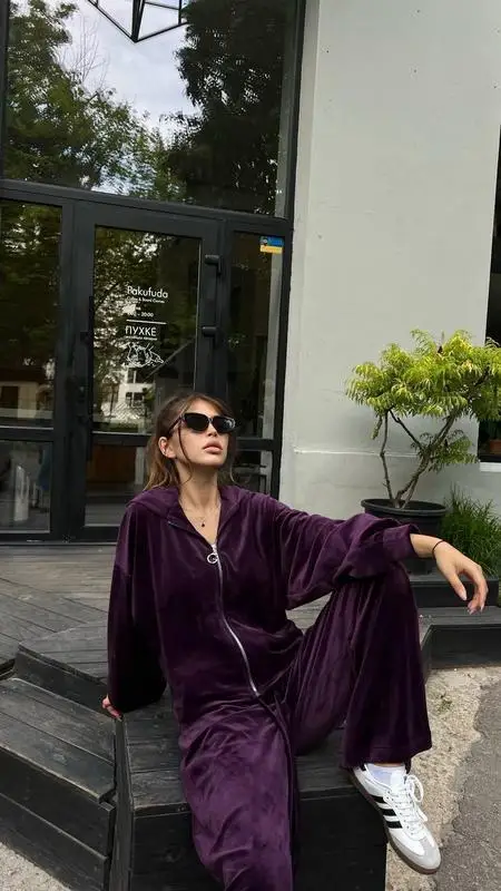 Early Autumn Fashion Golden Velvet Zipper Drawstring Casual Set for Women's High Grade Corduroy Zipper Loose Casual Set - Image 4