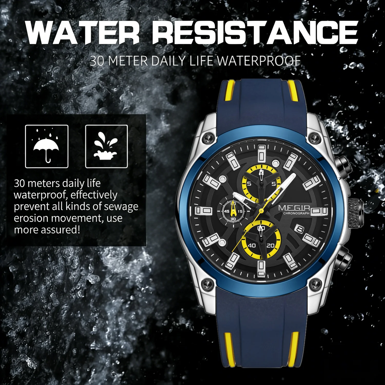 Luxury Chronograph Sport Watch for Men - Silicone Waterproof Large Dial Analog Quartz Wristwatch with Auto Date