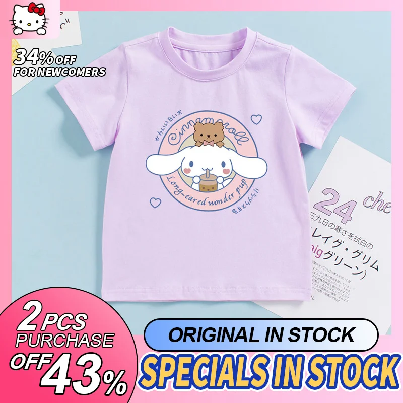 

Cinnamoroll Short Sleeve T-Shirt Summer Cotton Cartoon Bunny My Melody Clothes Fashion Little Boyish Children's Top Half Sleeves