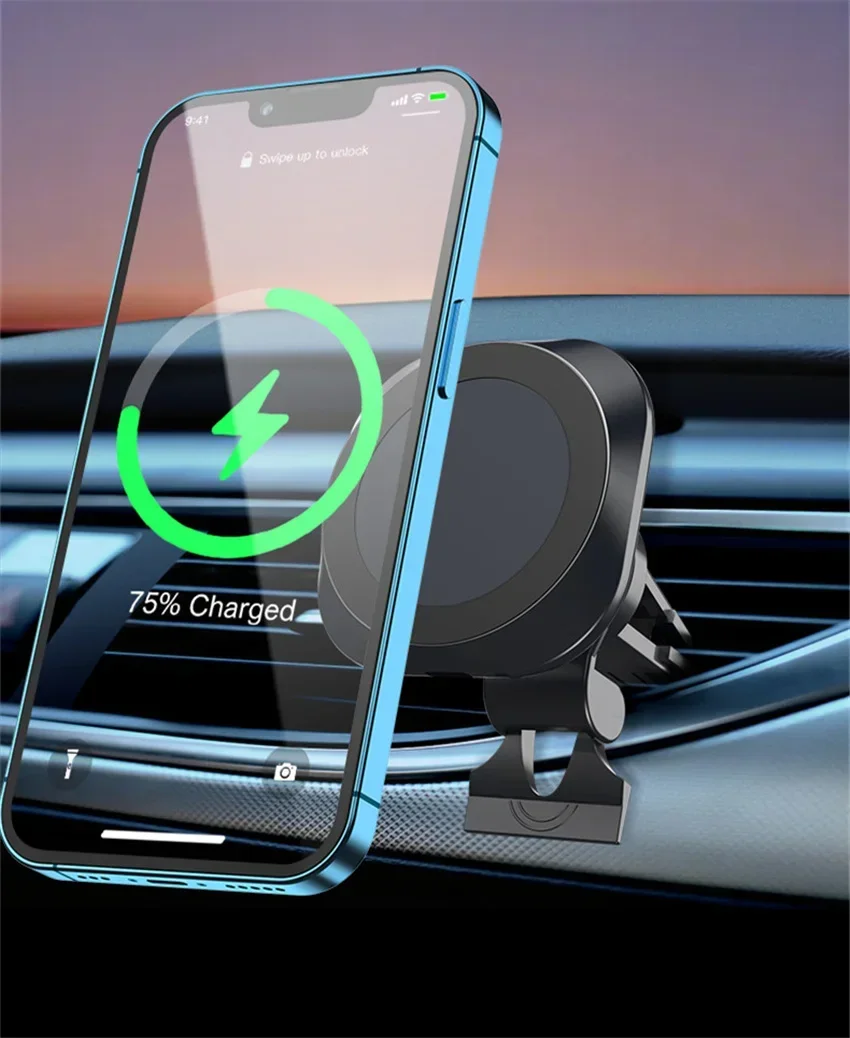 Supporto per caricabatterie magnetico wireless da 30 W, supporto per caricabatterie da auto per iPhone 12, 13, 14, 15 Pro, ricarica rapida_voghion.com