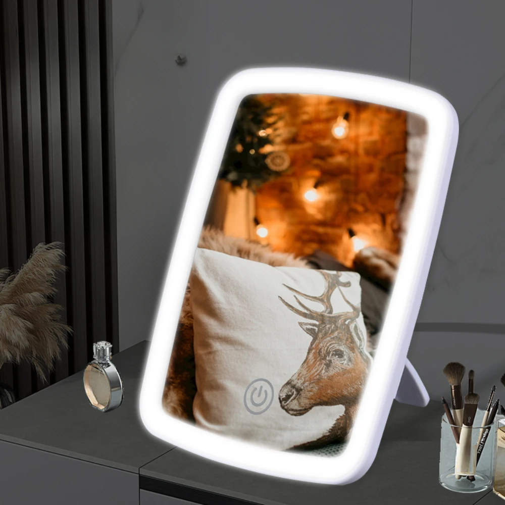 LED makeup mini mirror stand desktop folding compact travel makeup mirror light dry battery USB plug