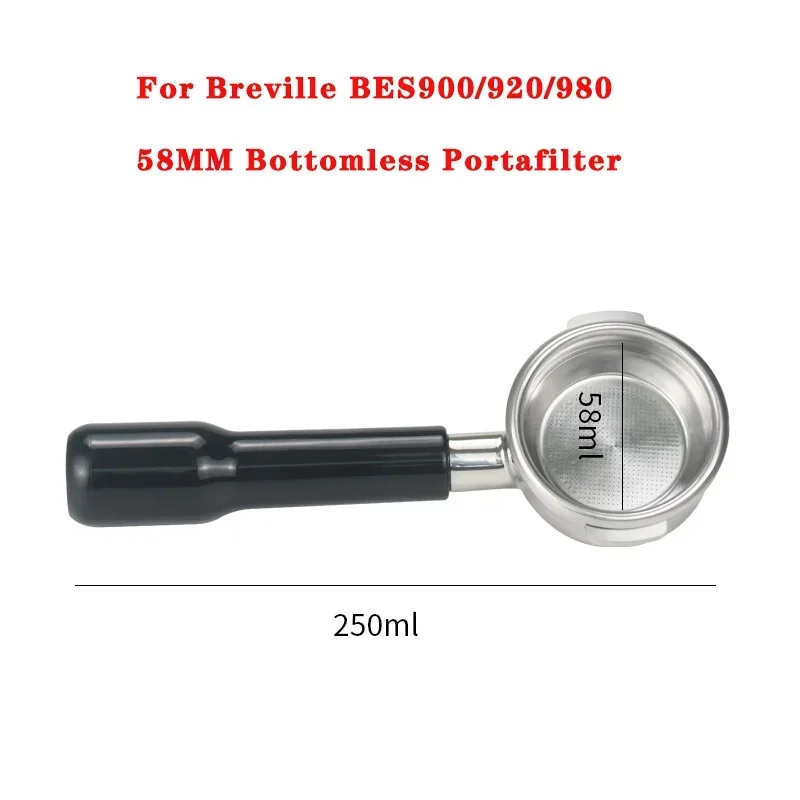 58MM 2 Ears Bottomless Coffee Portafilter for Breville BES900/920/980 304 Stainless Steel Espresso Modified Handle Tool