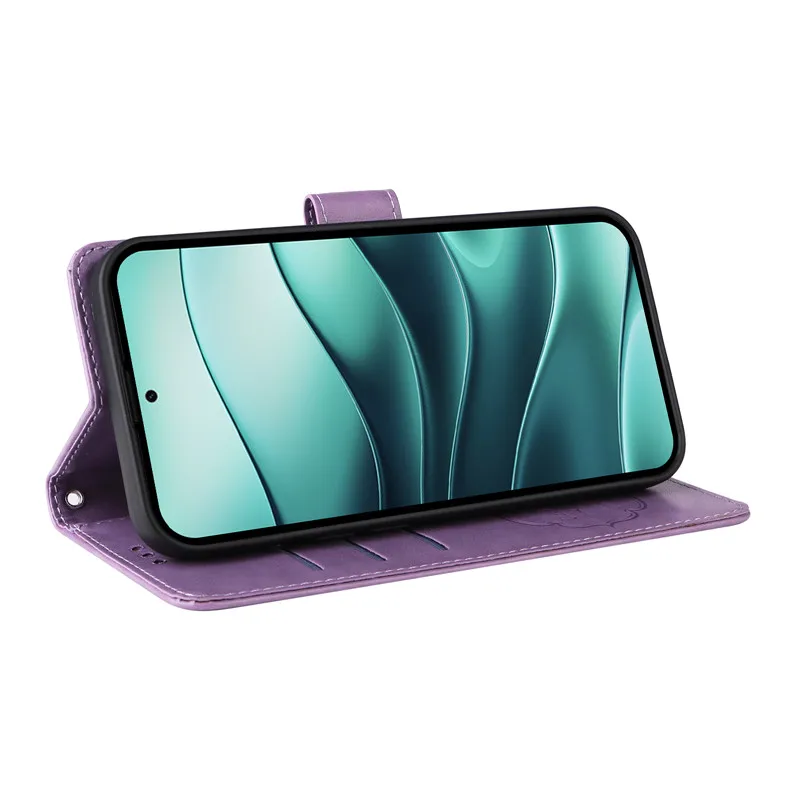 Elegant Leather Flip Cover Phone Case with Wallet and Card Slot - Fringed Iris Design