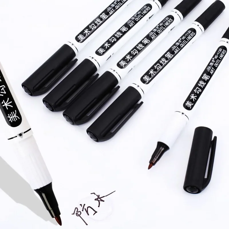 아트 더블 헤드 라인 펜, 레드 블랙 및 블루 0.5, 빠른 건조 유성 마커, 필기 및 그림 용품, 10 박스-1mm