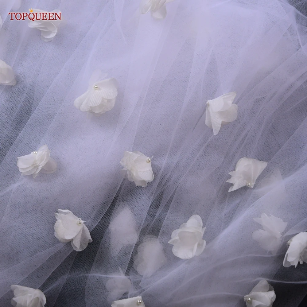 TOPQUEEN V20s 3D Flowers Wedding Veil 5 Meters Cathedral Drop Veil For Bride