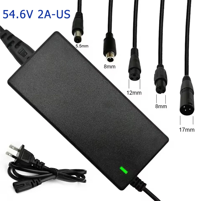 Universal Lithium Battery Charger, 42V-54.6V, 2A, Multi-Plug (EU/US)