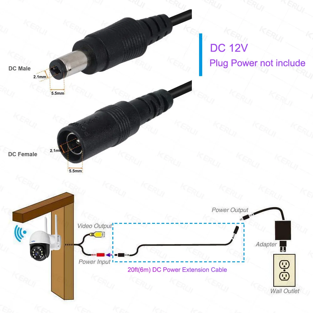 2pcs 10m / 32.8ft DC Extension Cable 2.1mm X 5.5mm Male To Female - For 12V CCTV, LED Lights, Monitors