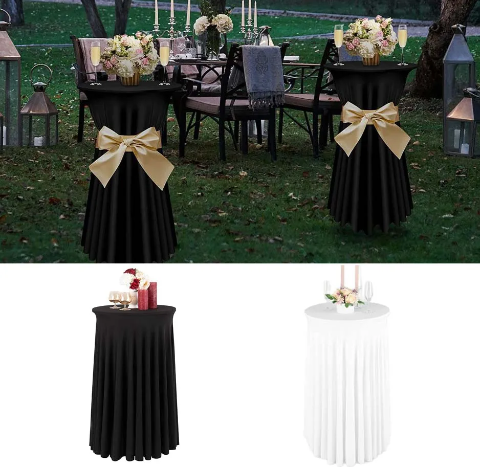 

White/Black Wedding Table Cover Spandex Cocktail Table Cloth Lycra High Bar Table Linen Banquet Hotel Party Wedding Decoration