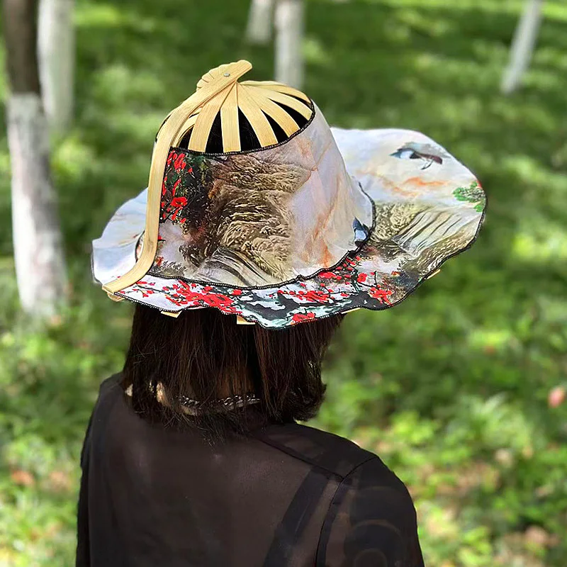 Fan Hat Spring And Summer Sun Shading Fashion Bamboo Fan Hat Foldable  Bamboo Multifunctional Tourism Fan Hat Japanese Decor
