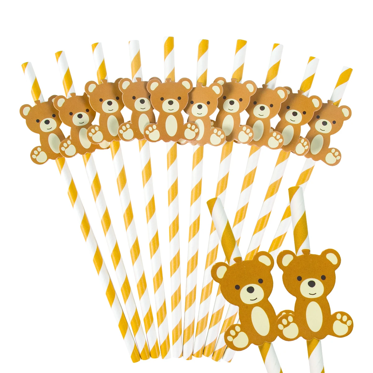 

20pcs Bear Paper Straws Cute Brown Bear Disposable Drinking Paper Straws Boy Girl 1st Birthday Party DIY Decoration Baby Shower
