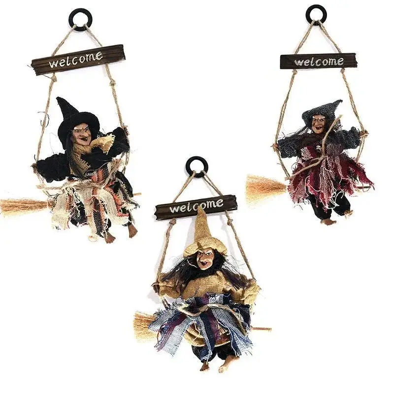 Halloween Witch Dolls Hanging Decor Ghost Witch Horror Scary Hanging Ghost Flying Witch Pendant Halloween DIY Party Ornaments