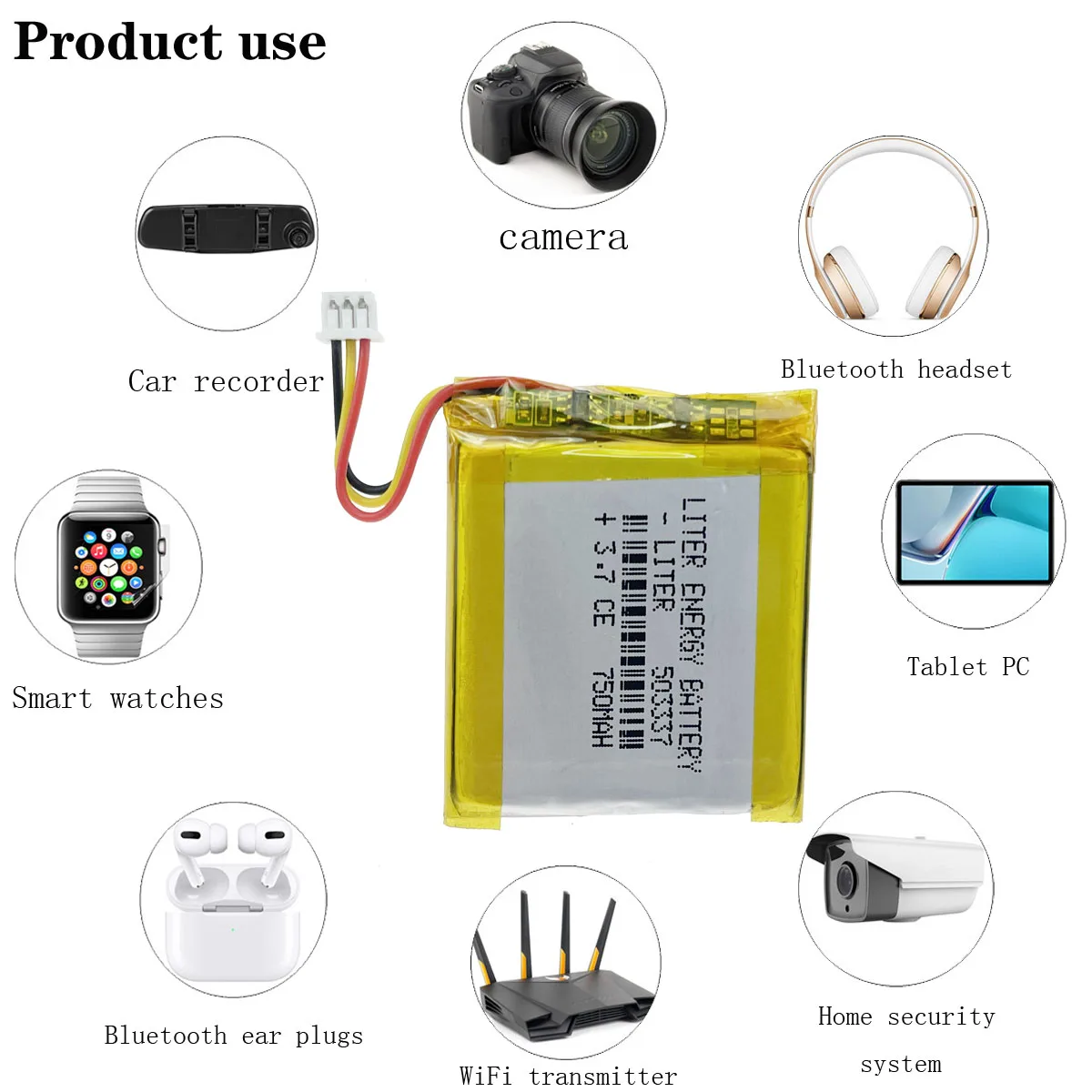 Baby Monitor 3.7V 750mAh 503337 Polymer Lithium Battery For Mp3 Mp4 ...