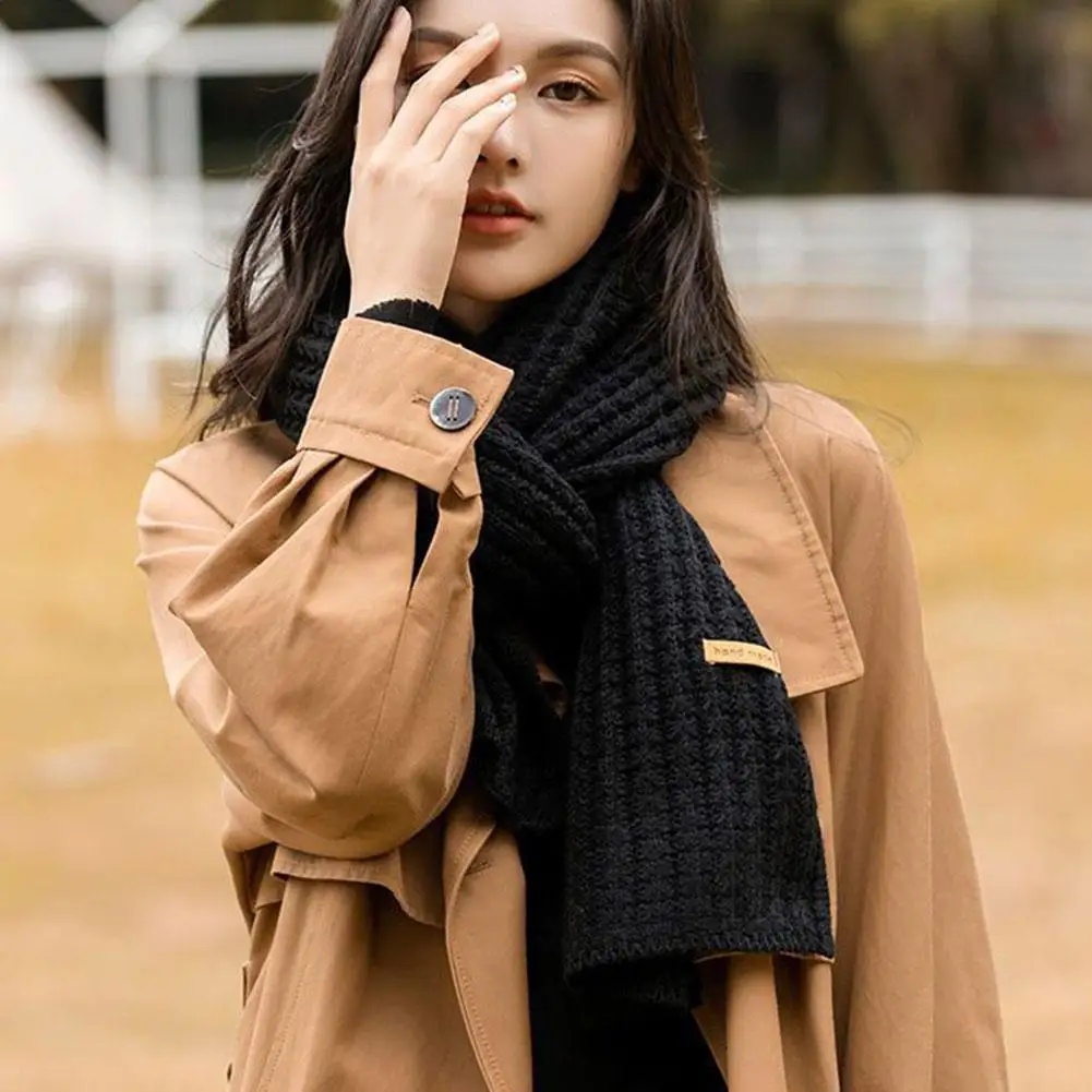 1Pc Solid Color Wool Scarf Female Korean Version Cute Girl Autumn Winter Thick Warm Knit Neck