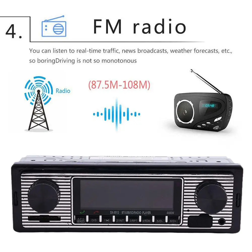 Car Radio MP3/WMA/WAV Digital Car Bluetooth FM Audio Music Support USB/SD/MMC Card Reader With Dashboard 12V Multimedia