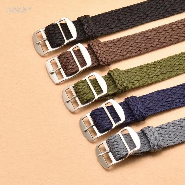 Solid Color Perlon Woven Nylon Watch Strap Band with Black Buckle - Black/Navy