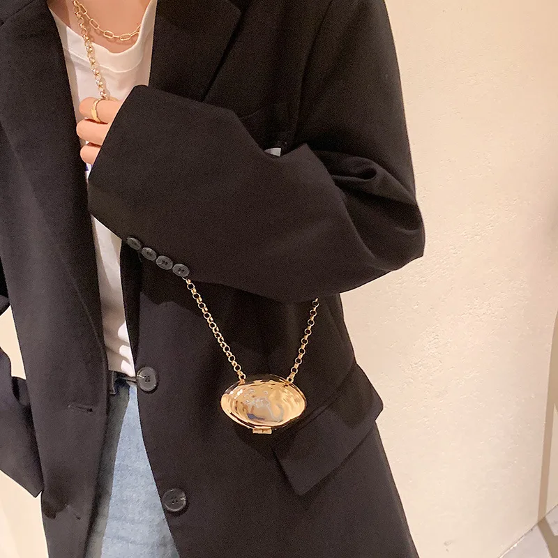 Metal Mini Shell Bag Decorative Women's Crossbody Bags Unique Design Chain Shoulder Bags