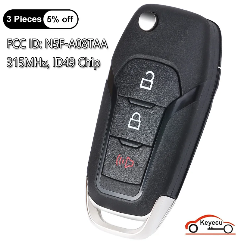 

KEYECU 3 кнопки 315 МГц ID49 чип для Ford F-150 F-250 F-350 F-450 EcoSport флип-пульт дистанционного управления брелок FCC ID: F-550