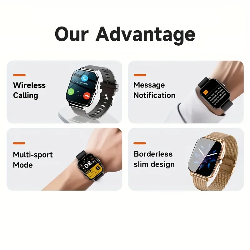 Exklusive Smartwatch (1 Stück) mit kabelloser Anruffunktion, Digitalanzeige, elektronischem Uhrwerk, Silikon und Edelstahl_voghion.com