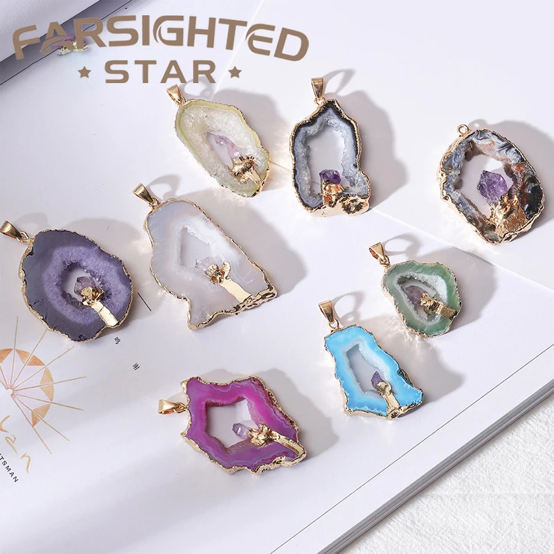 

Natural Stone Irregular Agate Ground Necklace Pendant Couple DIY High-end Jewelry Making Necklace Accessories Free Chain