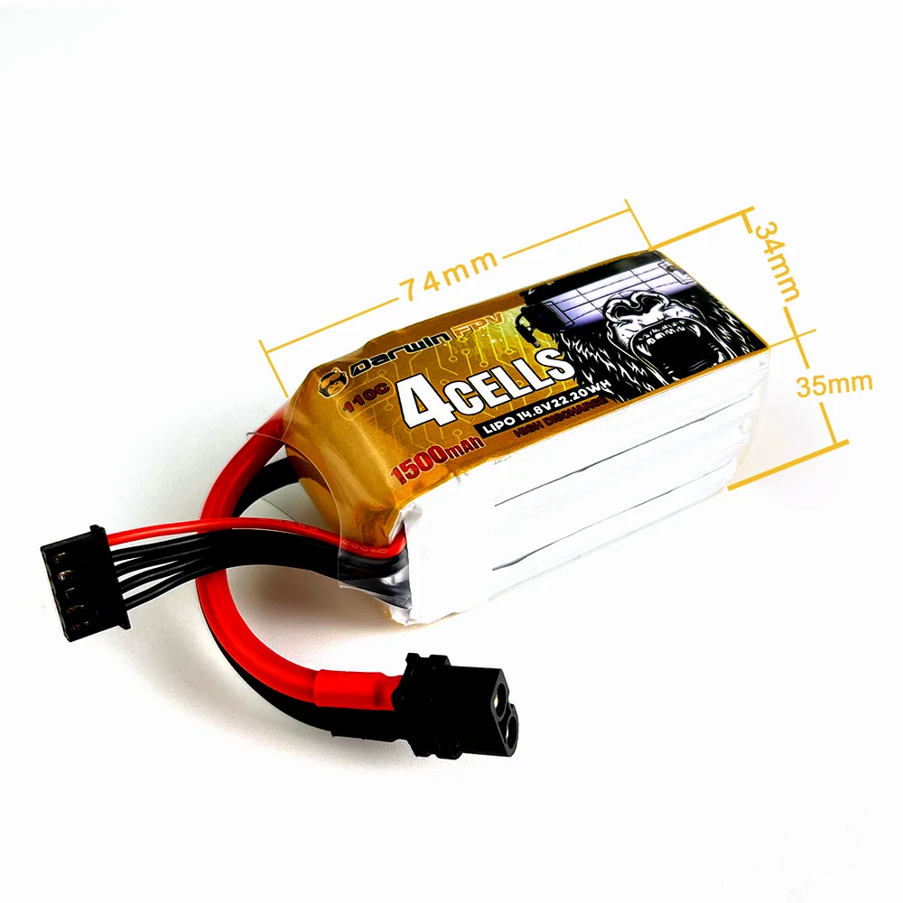 DarwinFPV 4S 1500mAh Battery, 5 74mm @arunm Acelts 35mm Jowh 44.0