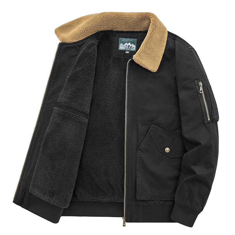 

Men Winter Warm Jackets Fleece Men Lamb Windbreaker Thick Jacket Casual Warm Thick Military Outdoor Parka Men Long Bomber Jacket