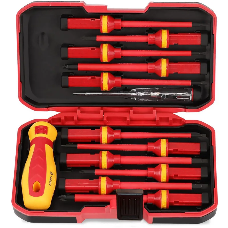 Elektriker-Reparatur-Werkzeug-Set, 13-teilig, 1000 V, austauschbares VDE-isoliertes Schraubendreher-Set mit magnetischen Schlitz-Bits, Handwerkzeug-Set – Detail 1