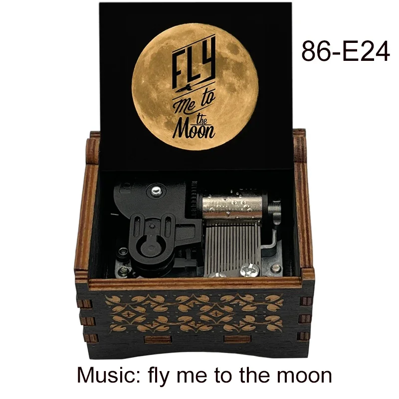 Song FLY Me To The Moon Music Box Wooden Black Print Gift for Wife Lovers Birthday Christmas Valentine's Day Home Decor 5