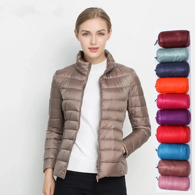 

Women Autumn Winter Jacket Fashion Short Ultra Lightweight Packable Puffer Coats 10 Colors Female Down Warm Korean Slim Parkas