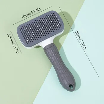 Alternative view of Dual-Use Dog Cat Grooming Brush 20×10×5.5cm, Self-Cleaning Slicker Comb with Round-Tip Bent Needles, Ergonomic Handle for Pet Ha