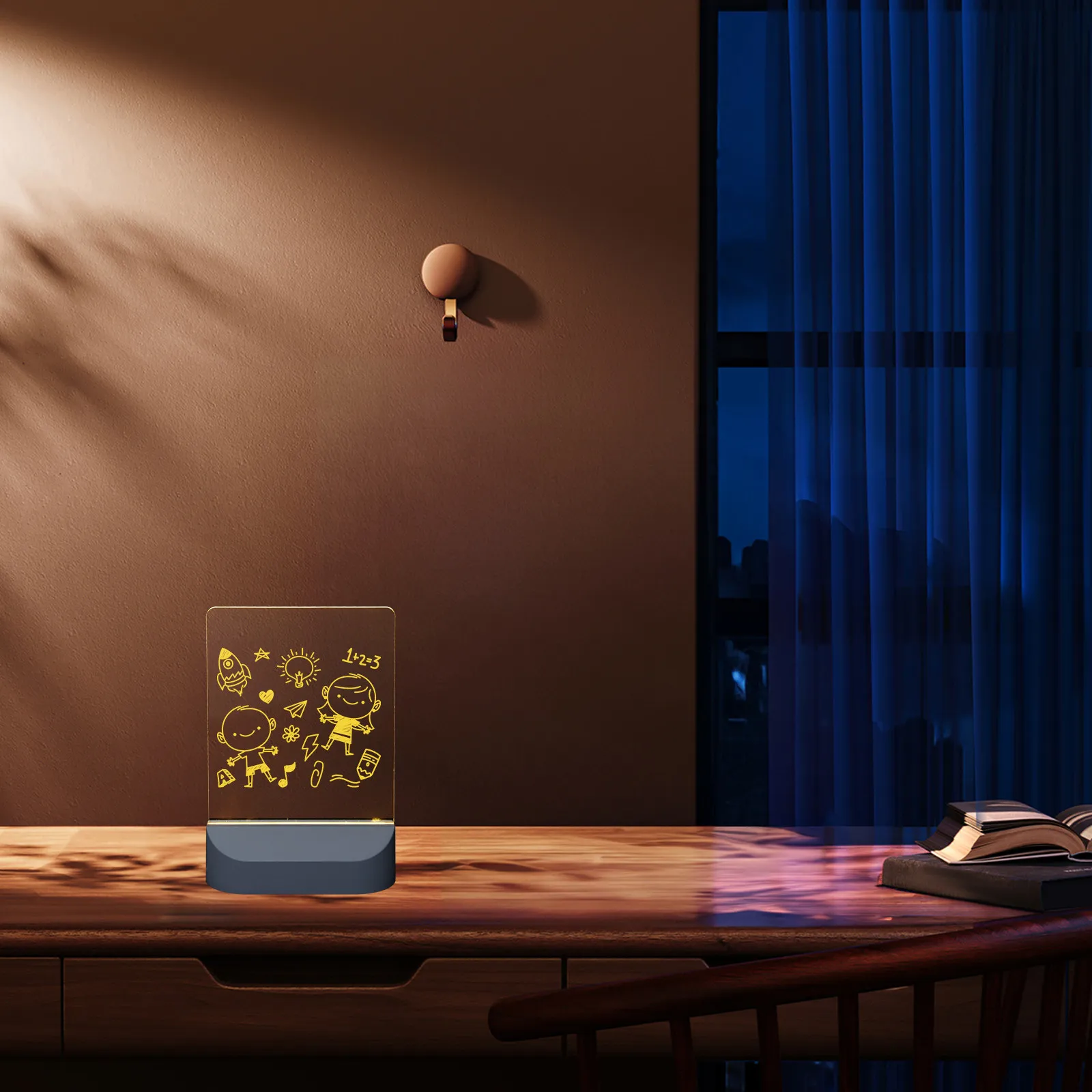 1세트 LED 아크릴 드라이 이레이즈 드로잉 보드 어린이용 라이트업 낙서 패드 지울 수 있는 야간 조명 메모 보드 침실 아트 장식