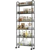 6 Tier Slim Storage Cart with Wheels, Metal Mobile Shelving Unit Organizer Utility Cart for Kitchen Laundry Room Narrow Places 6