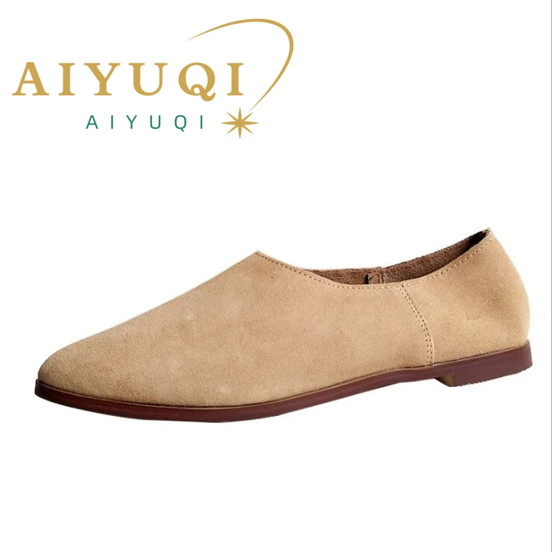 Женские балетки AIYUQI из натуральной кожи туфли на плоской подошве заостренный