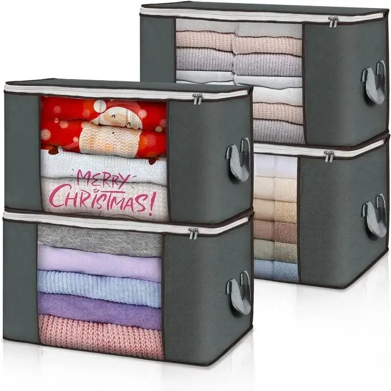 1/2Pcs Non-Woven Fabric Blanket Organizer Quilt Storage Bag Blanket Storage Bags Zipper Duvet Storage Cover Under Bed Storage 5
