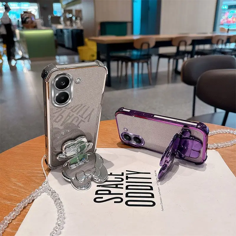 Rabbit Mirror Holder Phone Case with Hanging Rope and Shock-Absorbing Shell