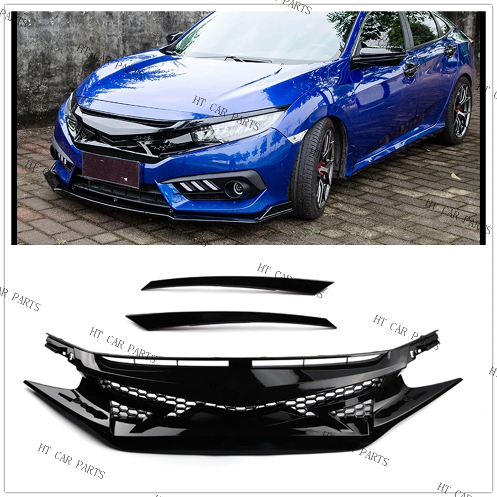 

For 2016-2018 Honda Civic All Models 2019-2021 Honda Civic Si , Hatchback and Type R models 3 pcs/set Front Grill Grille