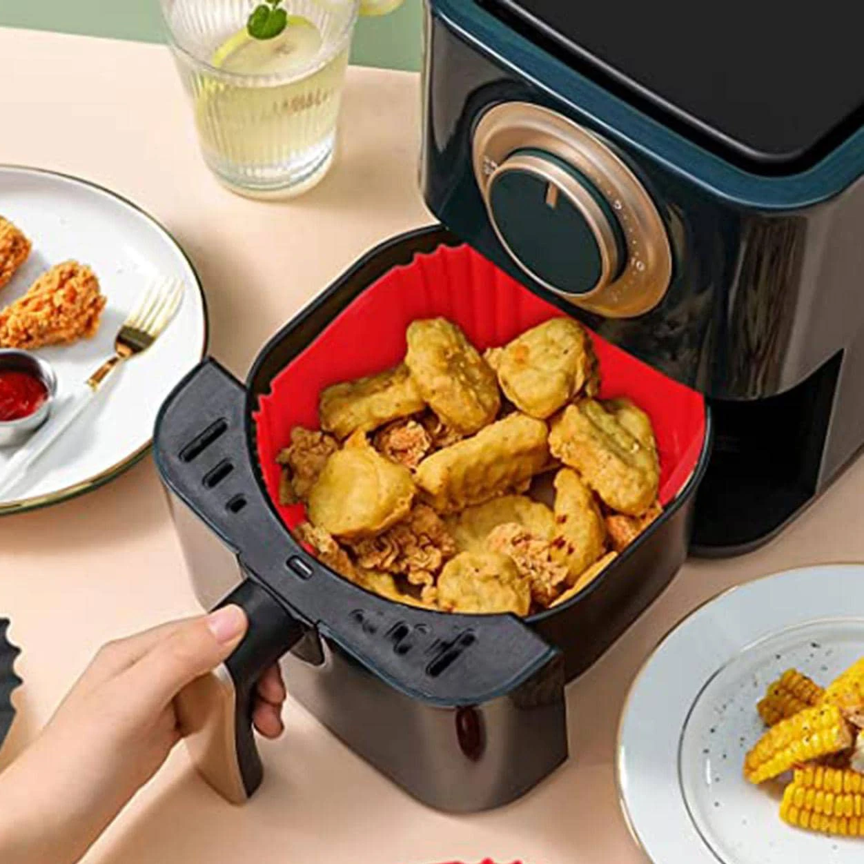 1PC Air fryer with built-in silicone baking tray pad square air fryer paper,air fryer accessories,silicone baking tray